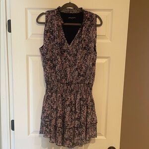 Central Park West Navy and Pink Floral Sleeveless V-Neck Mini Dress